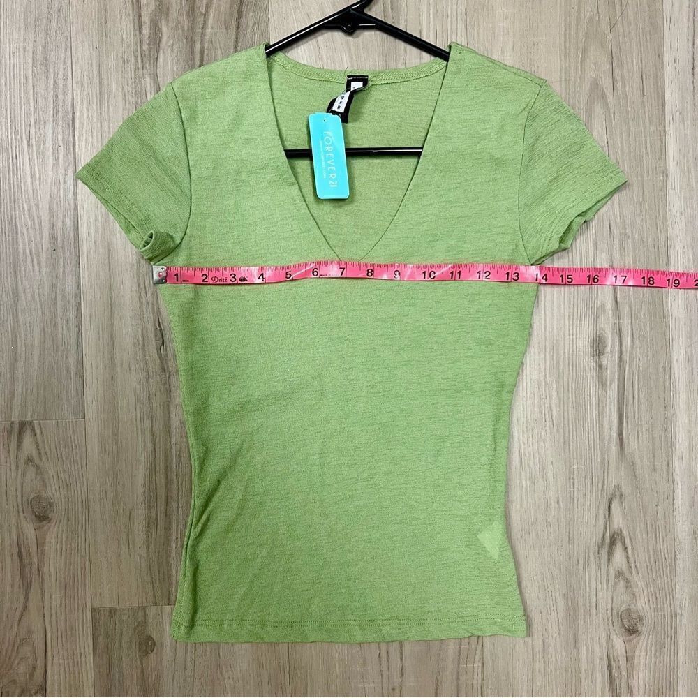 Forever 21 vintage y2k deadstock green v neck top sz M stretchy - Picture 9 of 12